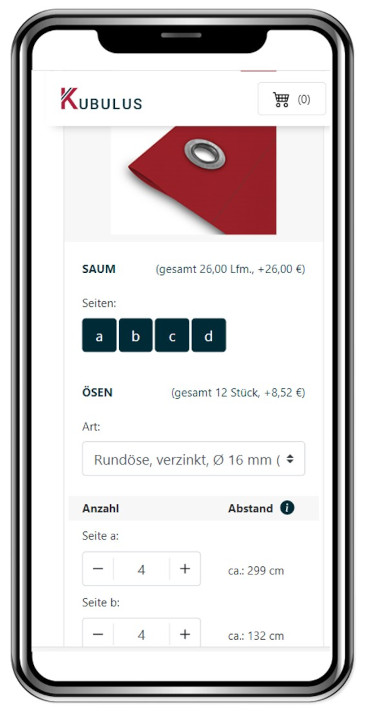 Geben Sie im dritten Schritt am Smartphone die Randgestaltung Ihrer Plane an.