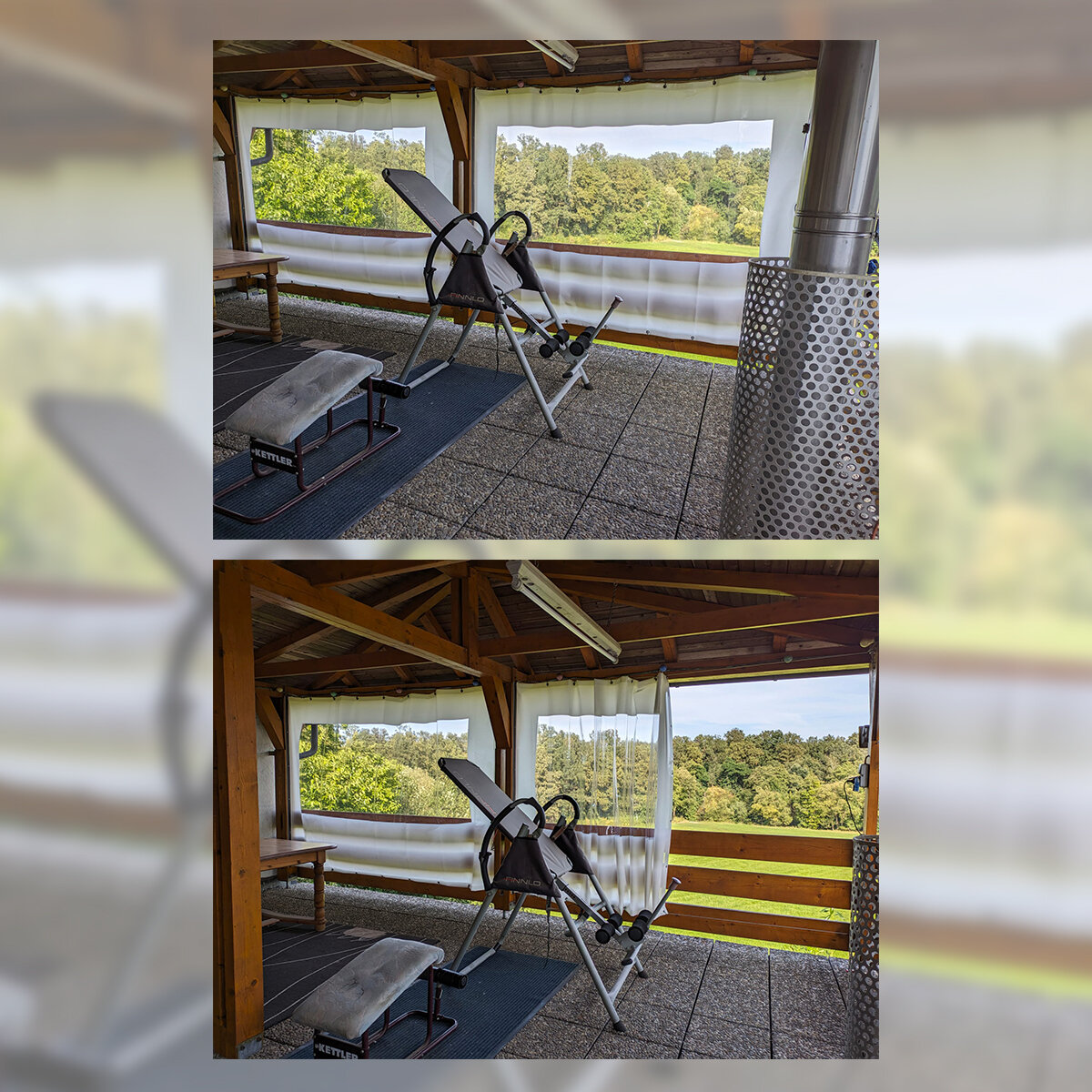 PVC Plane 680 g/m² - weiß-transluzent - mit Sichtfenster - Terrasseneinhausung als Vorhang