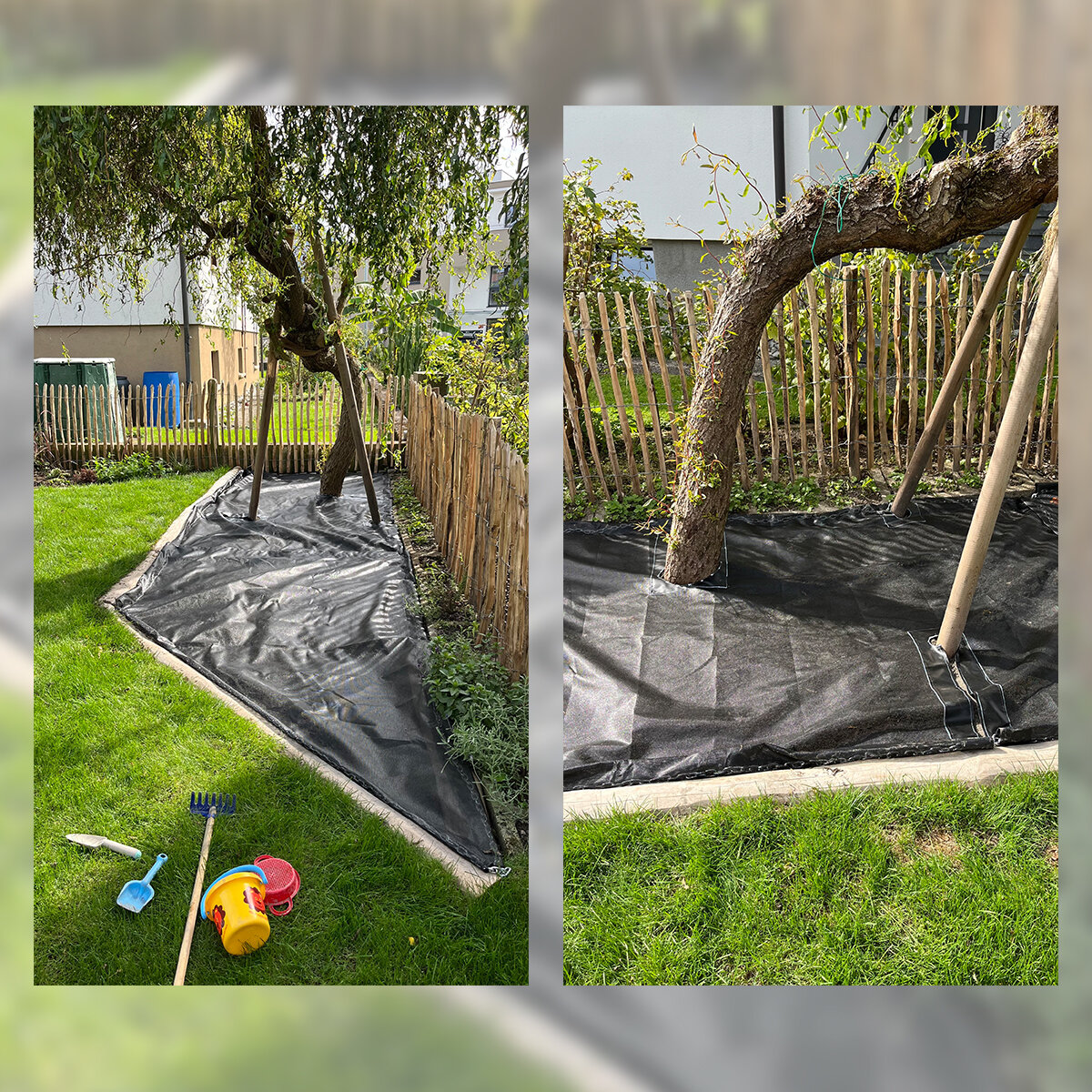 Gummierte Sandkastenabdeckung 260 g/m² mit Kette und Ausschnitten