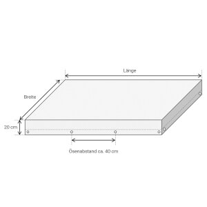 PVC Tisch-Abdeckhaube mit 20 cm Abhang - rechteckig - 600g/m² - grau - mit Saum und Ösen - 100 cm x 100 cm x 20 cm