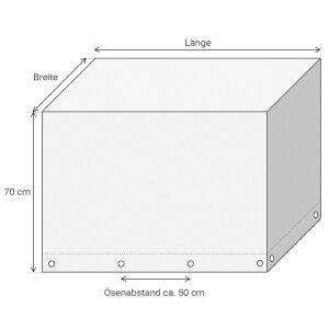 PVC Abdeckhaube mit 70 cm Abhang - rechteckig - 600 g/m² - grau - mit Saum und Ösen