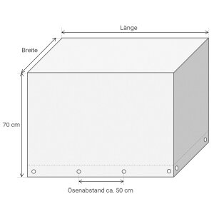 PVC Abdeckhaube mit 70 cm Abhang - rechteckig - 600 g/m² - grau - mit Saum und Ösen - 150 cm x 90 cm x 70 cm